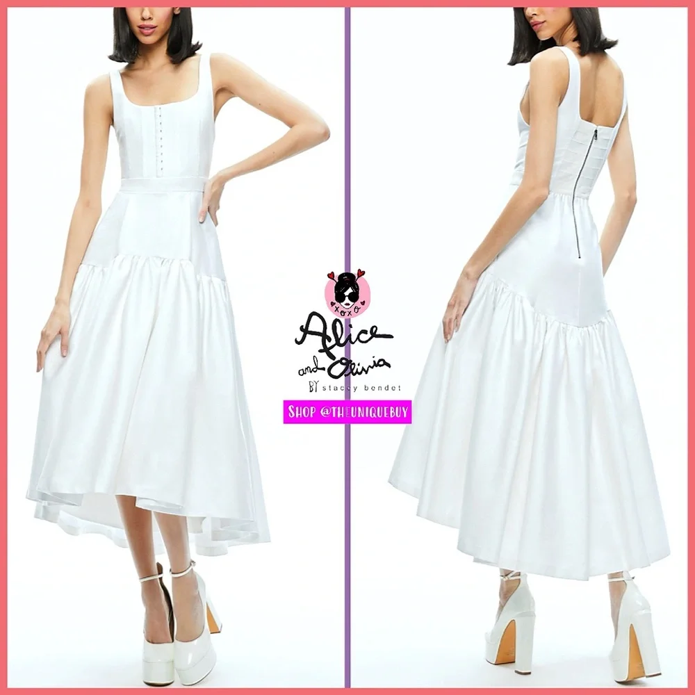 Alice + Olivia Diana Off White Sleeveless Structured Midi Dress